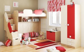 Детская комната Бэрри (Бежевый/Красный/корпус Клен) в Балашихе - balashixa.katalogmebeli.com | фото