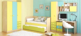 Детская комната Смайли (Желтый/Голубой/Зеленый/корпус Клен) в Балашихе - balashixa.katalogmebeli.com | фото