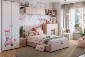 Комплект детской мебели Алина К2 Дуб мария/белый/нежно-розовый велюр в Балашихе - balashixa.katalogmebeli.com | фото
