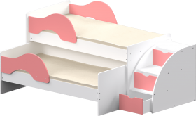 Кровать детская Матрешка выкатная с лестницей  Белый/Розовый в Балашихе - balashixa.katalogmebeli.com | фото