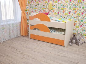 Кровать детская Радуга 1600 Млечный дуб/Оранжевый в Балашихе - balashixa.katalogmebeli.com | фото