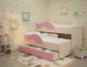 Кровать детская Радуга 1600 Млечный дуб/Розовый в Балашихе - balashixa.katalogmebeli.com | фото