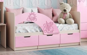 Кровать Юниор-3 ((мульт) розовый металл/дуб беленый) в Балашихе - balashixa.katalogmebeli.com | фото