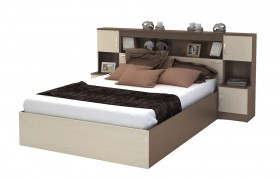 Кровать с прикроватным блоком КР 552 Спальня Basya (шимо темный/шимо светлый) в Балашихе - balashixa.katalogmebeli.com | фото