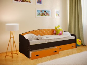 Кровать Софа-7 с мягкой спинкой (800х2000) Венге/Оранжевый в Балашихе - balashixa.katalogmebeli.com | фото