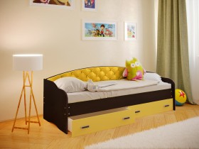 Кровать Софа-8 с мягкой спинкой (900х2000) Венге/Желтый в Балашихе - balashixa.katalogmebeli.com | фото