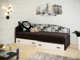 Кровать Софа-9 с мягкой спинкой с рисунком Милана (900х2000) Венге/Белый в Балашихе - balashixa.katalogmebeli.com | фото