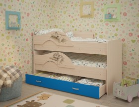Кровать выкатная Радуга-Сафари детская 1600 Млечный дуб/Голубой в Балашихе - balashixa.katalogmebeli.com | фото