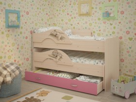 Кровать выкатная Радуга-Сафари детская 1600 Млечный дуб/Розовый в Балашихе - balashixa.katalogmebeli.com | фото