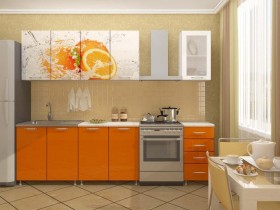 Кухонный гарнитур 1,6м Апельсин (Белый/Оранжевый металлик/Фотопечать апельсин) в Балашихе - balashixa.katalogmebeli.com | фото