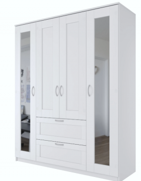 Шкаф четырехдверный Сириус с 2 зеркалами и 2 ящиками белый в Балашихе - balashixa.katalogmebeli.com | фото