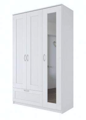 Шкаф трехдверный Сириус с зеркалом и 1 ящиком белый в Балашихе - balashixa.katalogmebeli.com | фото